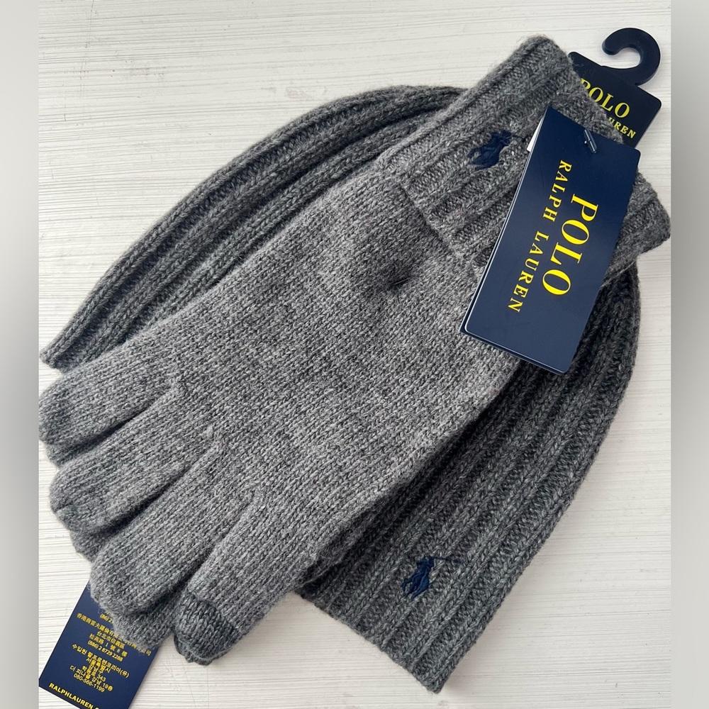 Polo Ralph Lauren Charcoal Knit men’s set hat and gloves